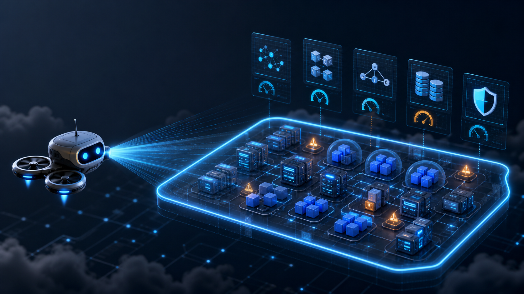 An external diagnostic drone scans a Kubernetes cluster without entering its boundary