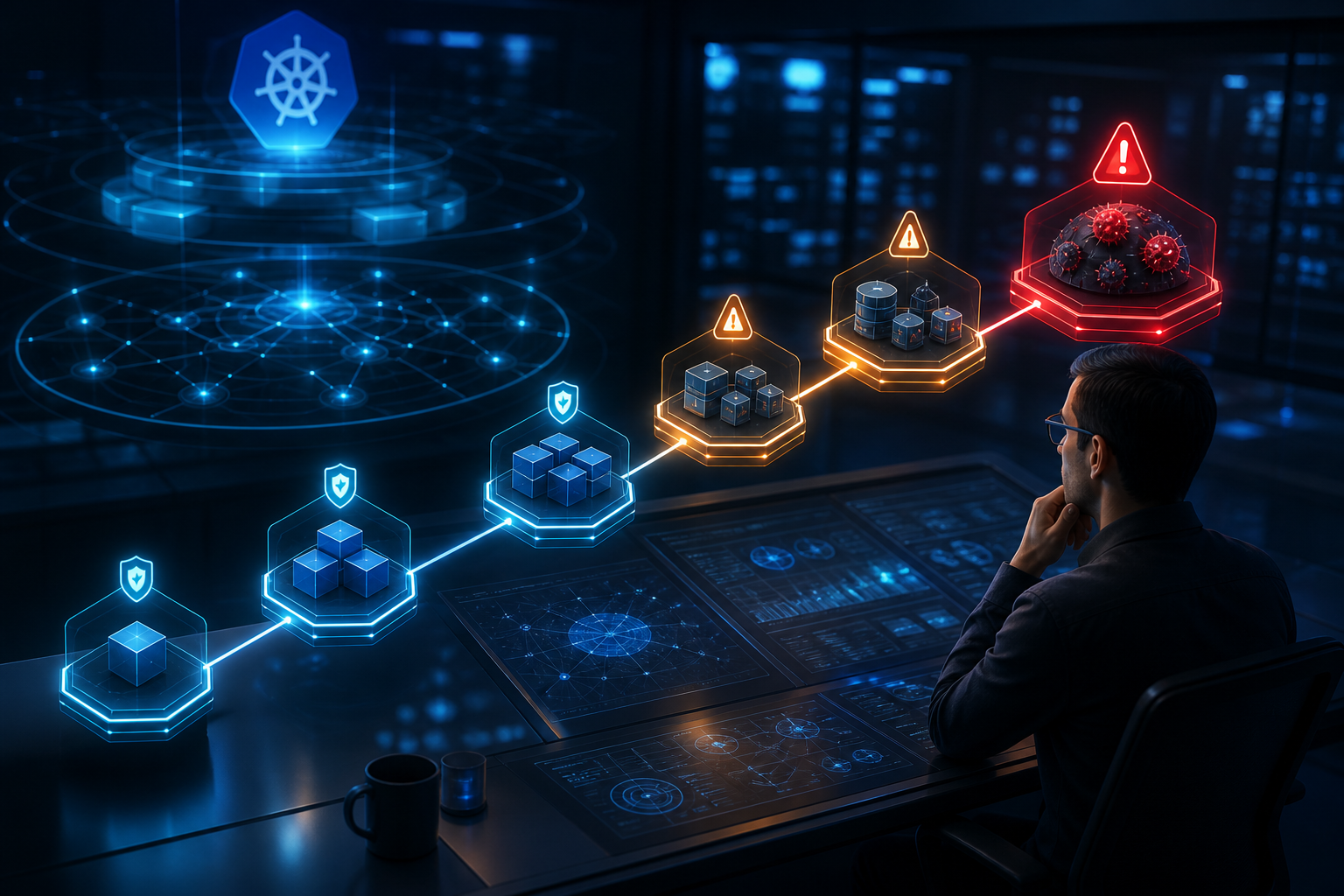 A platform engineer traces connected Kubernetes findings toward a critical risk